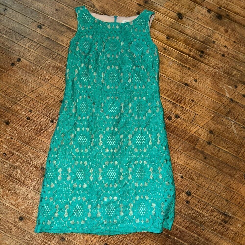 Eliza J scoop neck green lace sleeveless royalcore 0 dress